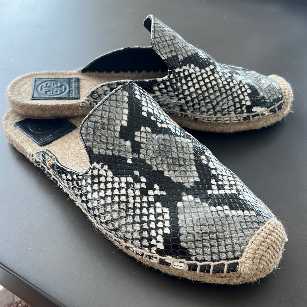 Tory Burch open heel snake effect, leather  flats
